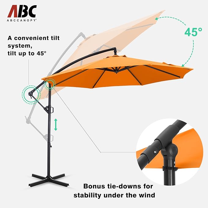 ABCCANOPY 10FT Cantilever Patio Umbrella with base included, 360° Rotation Outdoor Offset Umbrella for Backyard, Deck, Poolside (Tuscan)