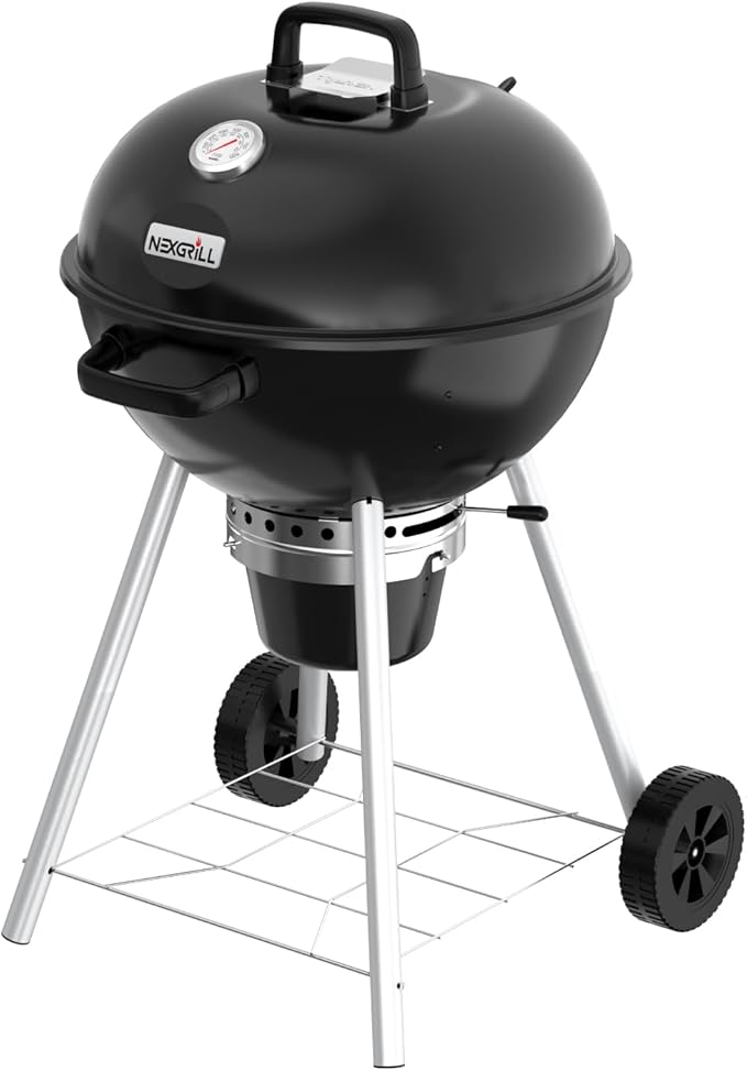 Nexgrill Premium 22.5" Charcoal Barbecue Grill with Adjustable Air Vent, Built-In Temperature Gauge, 362 SQ In Grate, Storage Rack, Portable Kettle Grill for Camping, Picnics, and More - 810-0178