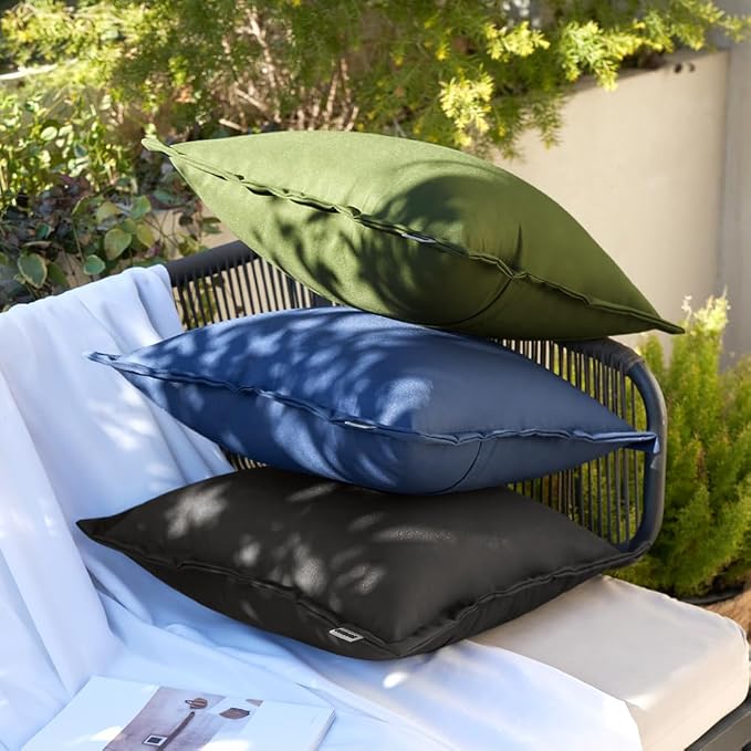 Pack of 2 Moss Green Outdoor Pillows Waterproof 18x18 Inch Decorative Solid Broadside Square Throw Pillow Covers Outside Pillowcase for Patio Furniture Sunbrella Outdoor Pillows for Balcony Decor