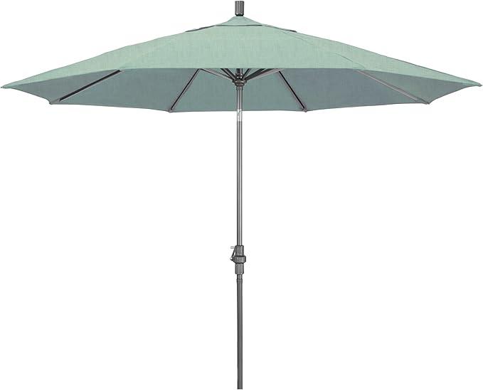 California Umbrella 11Ft Premium Sunbrella Patio Umbrella, Hand-Crank, Tilt-Collar, Gray Frame, Spa Fabric