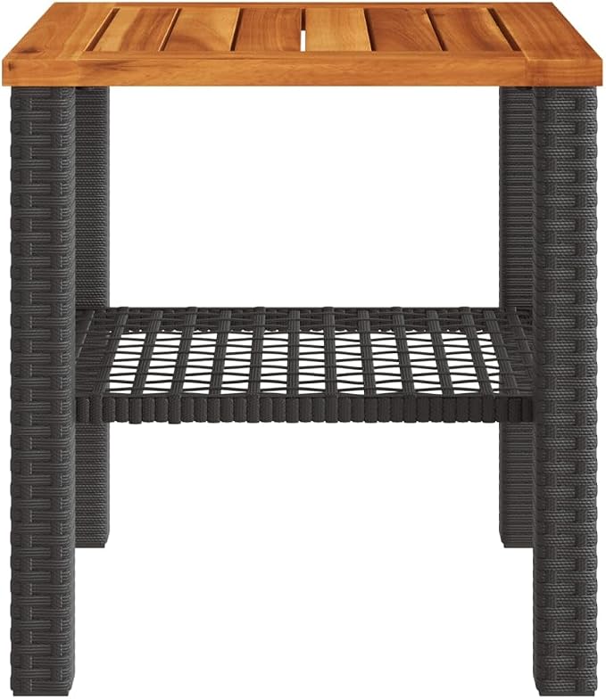 Picnic Table Black PE Rattan Patio Table Outdoor Table for Backyard Patio Garden 15.7 x 15.7 x 16.5 in