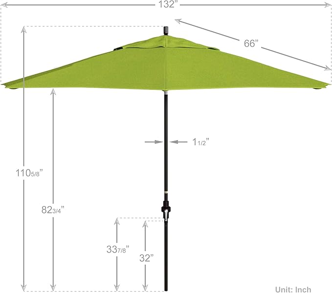 California Umbrella 11Ft Premium Sunbrella Patio Umbrella, Hand-Crank, Tilt-Collar, Bronze Frame, Macaw Fabric