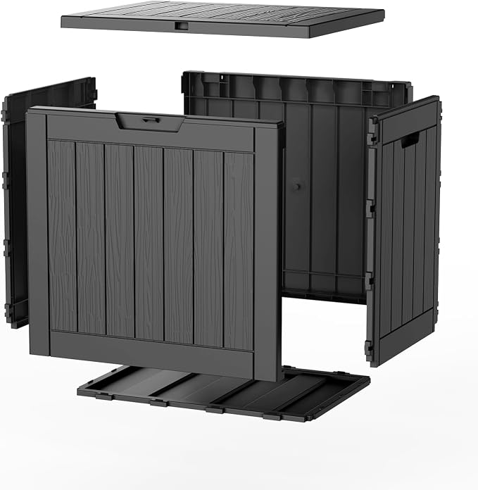 PatioZen 35 Gallon Deck Box Outdoor, Weatherproof Resin Patio Storage Box, Waterproof Outdoor Storage Boxes with Lid Lockable for Cushions, Garden Tools,Black
