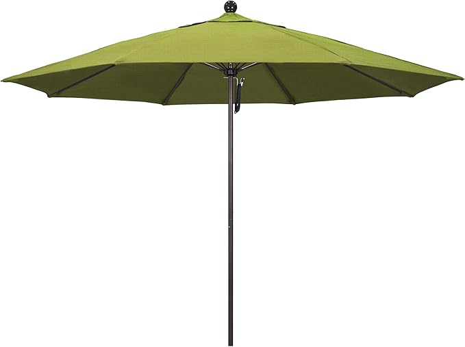 California Umbrella 11Ft Commercial Grade Market Umbrella, Pulley Lift, Aluminum/Fiberglass, 2mm pole wall, Bronze Frame, Solution Dyed Kiwi Fabric