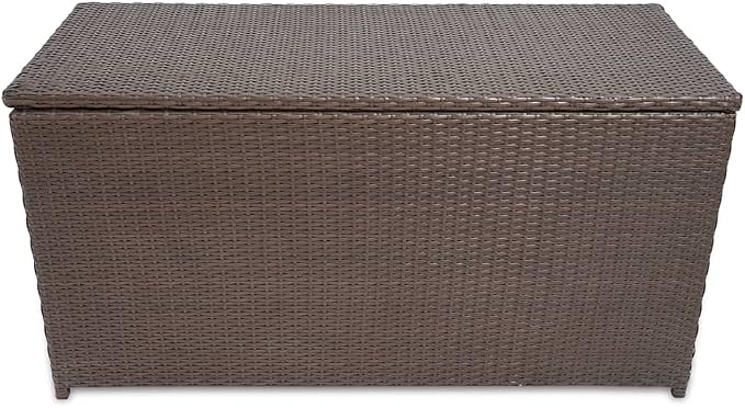 Patio Storage Box Deck Storage Box Outdoor Storage Box Indoor Wicker Storage Bin for Patio Furniture Cushions, Pillows, Garden Tools, Poly Rattan Brown, 47.2"x19.7"x23.6"