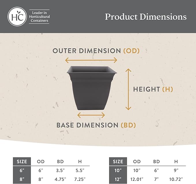 The HC Companies 6 Inch Eclipse Square Planter Pots with Drainage Holes & Attached Saucer, Lightweight UV-Resistant Plastic Indoor Outdoor Planters, 4-Pack Flower Pots for Garden & Home Decor, Rose