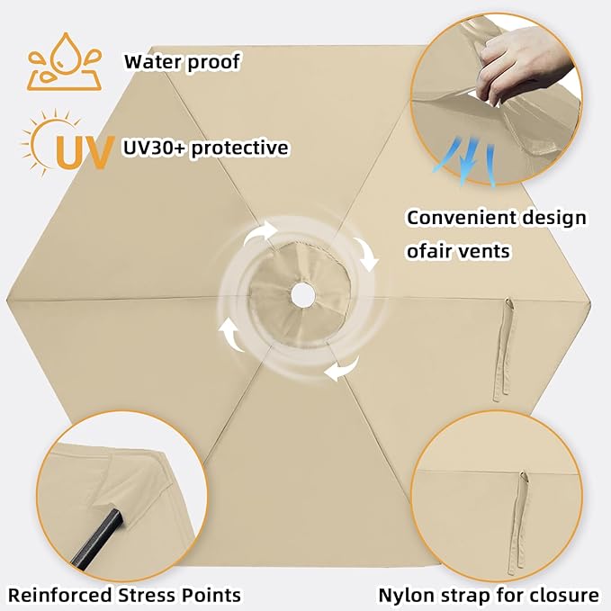 Patio Umbrella Replacement Canopy Only,Outdoor Table Market Yard Umbrella Top for Outdoor Umbrella Canopy