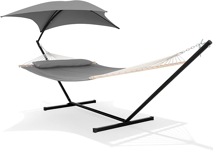 SUNCREAT Hammocks for Outside with Stand, Porch Hammock and Stand, 475 lbs Capacity, Patent Pending, Light Gray