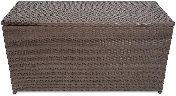 Patio Storage Box Deck Storage Box Outdoor Storage Box Indoor Wicker Storage Bin for Patio Furniture Cushions, Pillows, Garden Tools, Poly Rattan Brown, 47.2"x19.7"x23.6" -AA