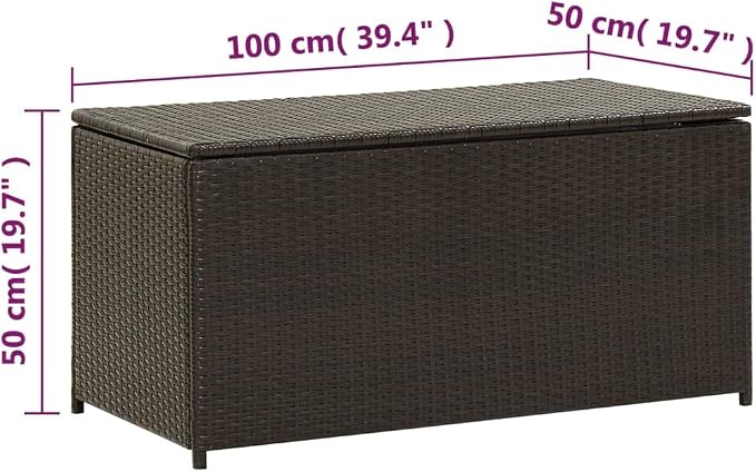 Patio Storage Box, Deck Box Outdoor Storage Box Outdoor Storage Bench Delivery Boxes For Outside Suitable For Patios Backyard Pool Gardens Poly Rattan 39.3"x19.6"x19.6" Brown