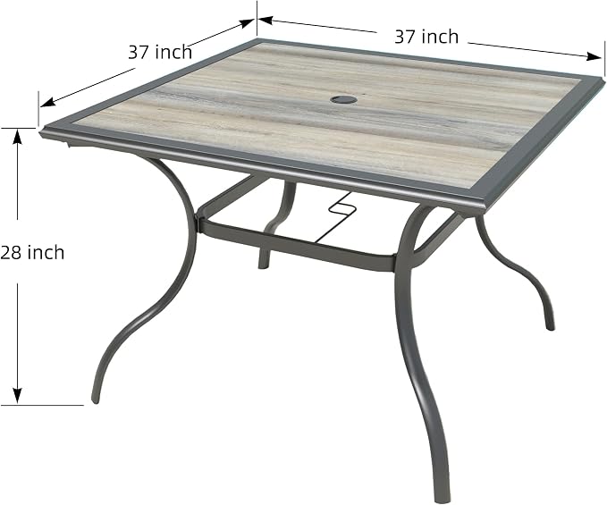 37" Square Outdoor Patio Dining Table with PVC Table Top, Black Metal Frame