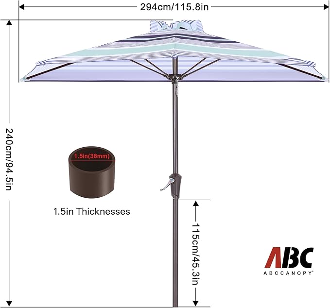 ABCCANOPY Patio Half Umbrellas 10FT (Blue Purple Stripes)