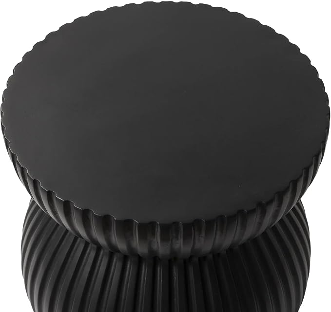 Mander Series Fiberstone Modern Side Table – Ribbed Hourglass Accent End Table for Indoor or Outdoor Use, Living Room, Bedroom, Patio - Black