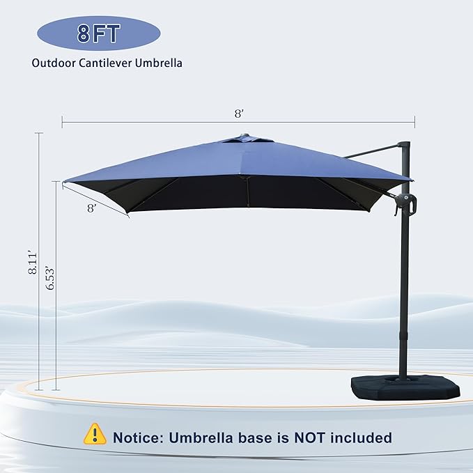 Domi 8’x8’ Cantilever Patio Umbrella, Aluminum Windproof Outdoor Umbrella with 360°Rotation, Square Offset Sun Shade Umbrella for Outside Deck Backyard Garden Pool, Navy Blue