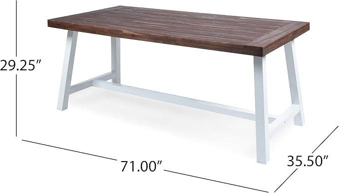 Christopher Knight Home Carlisle Outdoor Dark Brown Sandblast Finish Acacia Wood Dining Table with White Rustic Metal Finish Frame
