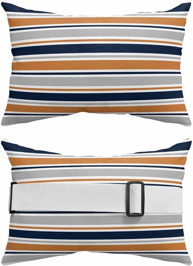 Pack of 4 Outdoor Lumbar Pillow Covers 11x16 Inch, Orange Grey Striped Waterproof Throw Pillow Covers Set, Farmhouse Stripes Modern Abstract Art Outside Decorative Cushion Cases for Patio Porch Car