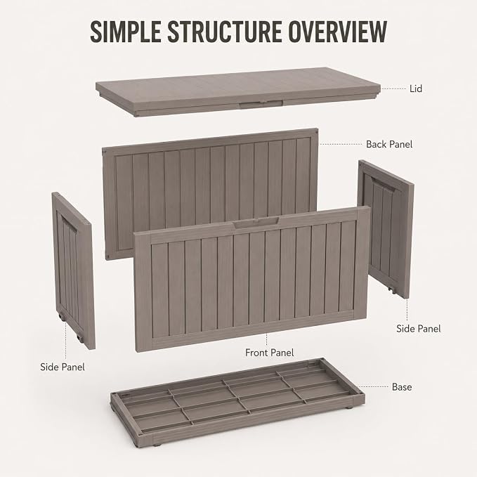 Outdoor Deck Patio Storage Box - 80 Gallon Resin Outside Storage Bin with Lid for Patio Cushions, Garden Tools, Pool Accessories & Backyard Toy Storage, Brown
