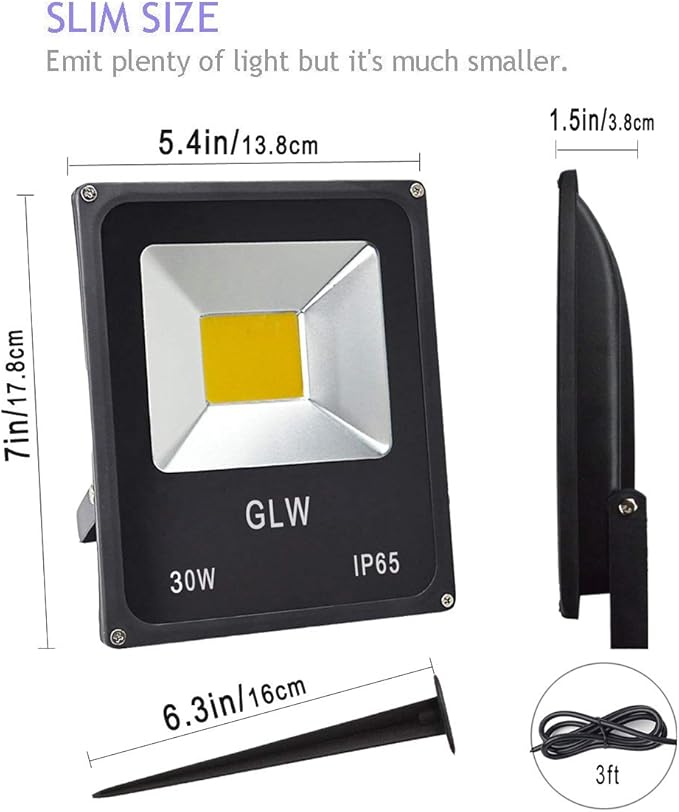 30W LED Flood Light 12V~24V AC/DC Outdoor Landscape Lighting 3000K 2700LM Warm White Waterproof Work Light with Spike Stand【2 Pack】