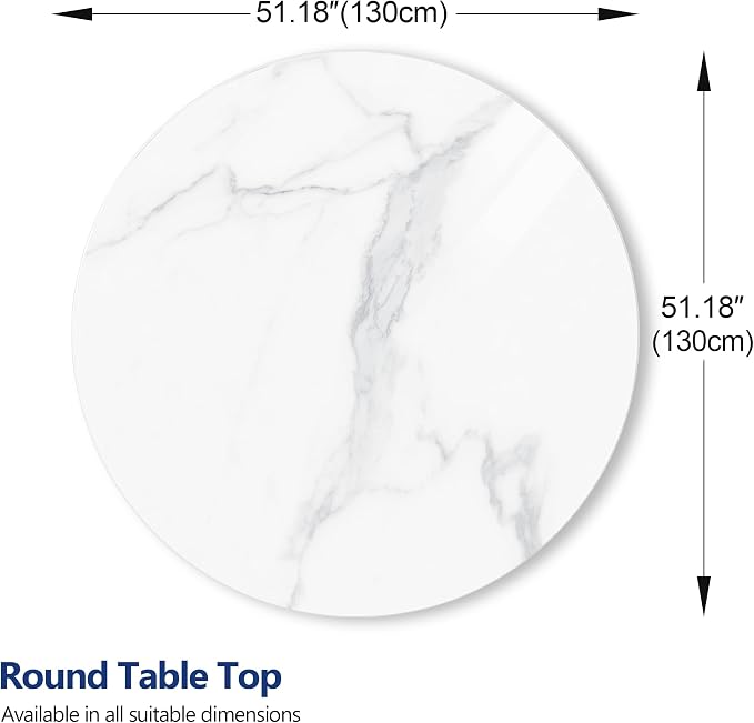 ZL ZELing Round Sintered Stone Table Top 51.2",Replacement Table Top for Indoor & Outdoor - Heat/Scratch Resistant Waterproof Ceramic DIY Desktop,Patio/Balcony/Bistro/Café & Dining Room (White)