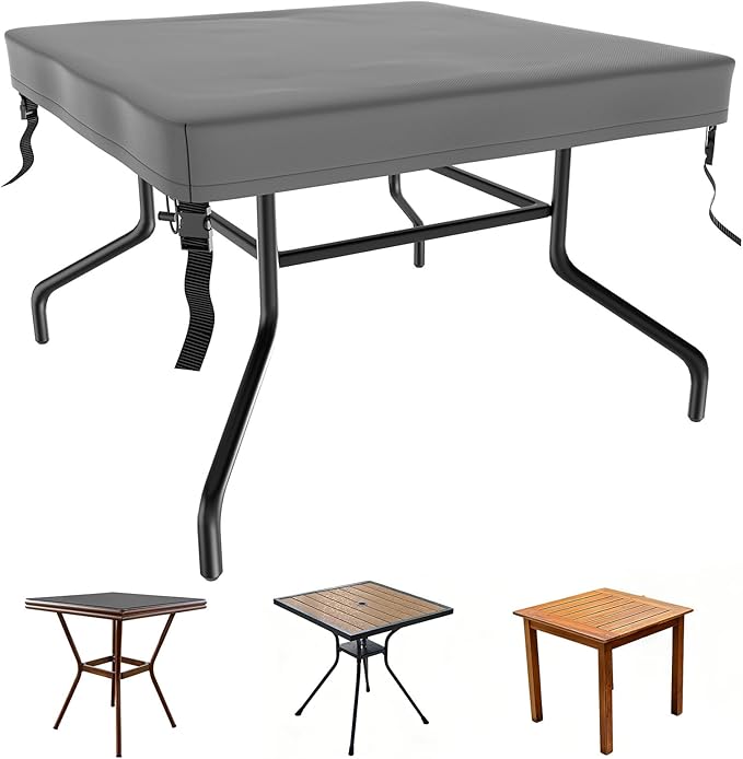 M METERXITY Square Patio Table Cover, 36"L x 36"W x 4"H Rectangular Table Cover for Outdoor Furniture, All-Weather/Waterproof/UV-Resistant, Patio Furniture Protector [Grey]