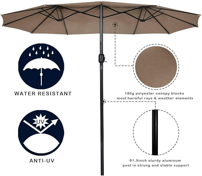 Tangkula 15 Ft Patio Umbrella Double-Sided Outdoor Market Table Umbrella with Crank (Coffee)