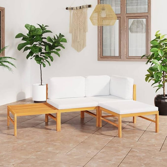 4 Piece Patio Lounge Set with Cream Cushions,Patio Sofa,Outdoor Daybed,Patio Seating,Outdoor Furniture Sets,Modern Set,Outdoor Patio Chairs,Patio Conversation Sets,for Backyard,Garden, Solid Teak Wood