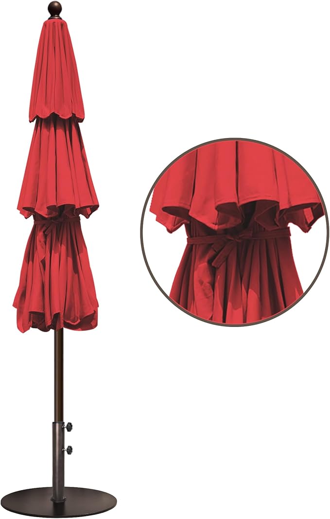 EliteShade USA 10-Year-Non-Fading 11ft 3-Tier Market Patio Umbrella, Commercial Grade Outdoor Table Umbrella with Crank Open, Windproof & UPF 50+ UV Protection, Heavy Duty Ventilation for Garden, Deck, Pool, Backyard, Beach & Bistro, No Tilt, Logo Red