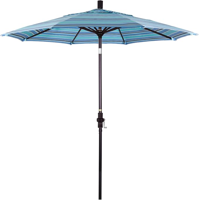 California Umbrella 7.5' Rd. Aluminum Patio Umbrella, Crank Lift, Collar Tilt, Bronze Pole