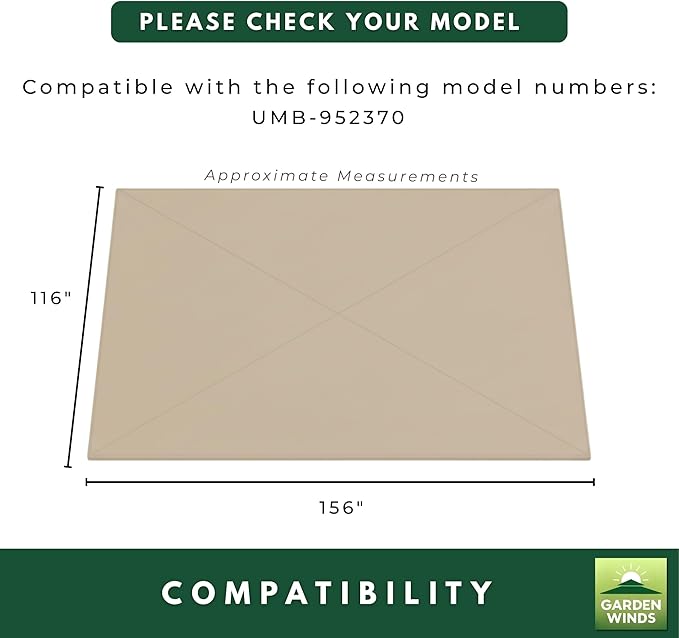 Garden Winds Heavy Duty Reinforced Replacement Canopy Top Cover Compatible with The Backyard Creations UMB-952370 10' x 13' Offset Umbrella - Classic Sand, Riplock 500