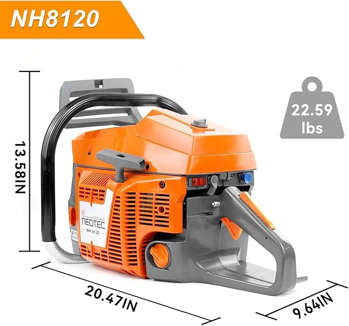 NEO-TEC NH8120 Chainsaw Gas 120cc Gas Powered Chainsaw with 24 Inch Bar, 8.4hp 6.2kw Big Large 2-cycle Motosierra De Gasolina for Extreme Logging Cutting, All Parts Fit for Husqvarna 3120 Xp