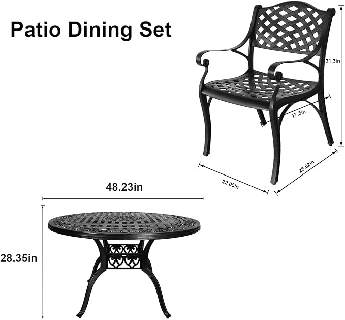5 Piece Patio Dining Set, All-Weather Metal Outdoor Table and Chairs Set of 4, Cast Aluminum Patio Furniture Set for Patio, Garden, Backyard, Balcony