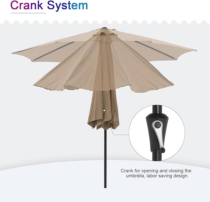 COBANA Patio Umbrella, Outdoor Table Umbrella of 9-Feet with 8 Ribs and Push Button Tilt and Crank, Beige