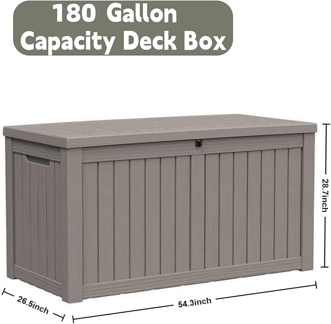 Outdoor Storage Deck Box, Large Patio Container for Garden Tools, Cushions and Yard Accessorie.Lockable Waterproof Resin Weatherproof Storage Container (Light Brown, 180 Gallon)