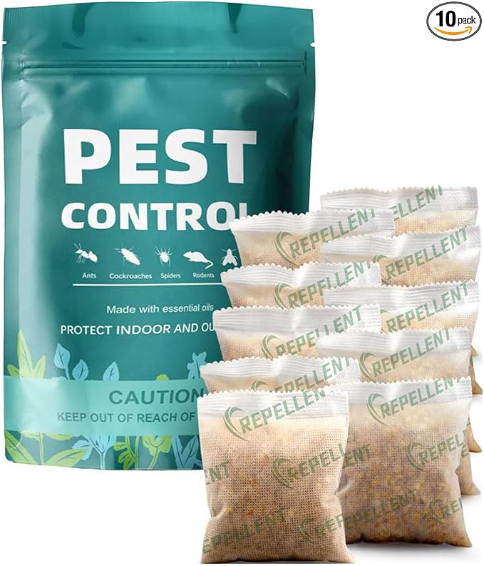 Pest Control Pouches, Rodent Repellent, Mouse Repellent Repel Mice, Mouse,Rats,Ants,Roaches,Spiders, Moths & Other Pest, Rat Repellent Safe for Kids & Pets, Mice Repellent Indoor- 10 Pouches