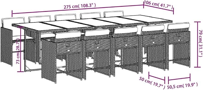 11-Piece Patio Dining Set with Cushions Brown PE Rattan Outdoor Furniture Set for Garden Backyard Balcony Includes Tempered Glass Table & Foldable Chairs