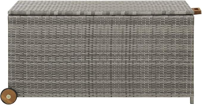 Outdoor Storage Box with Wheels, PE Wicker Patio Deck Box with a Inner Bag, Outdoor Cushion Storage Container Bin Chest for Patio Cushions, Outdoor Toys, Gardening Tools, Steel Frame