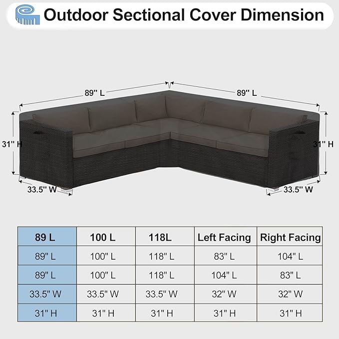 OutdoorLines Waterproof Outdoor Patio Sectional Cover - UV Resistant & Windproof V-Shaped Patio Furniture Covers for Deck, Lawn and Backyard, 420D Heavy Duty Couch Cover 89" L (on Each Side) Black
