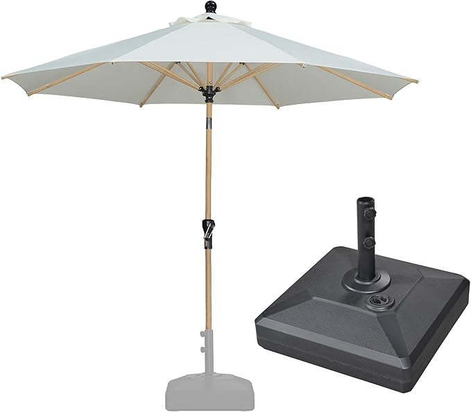 PURPLE LEAF 10 Feet Patio Umbrella with Base Outdoor Umbrella Round Market Umbrella for Table with Push Button Tilt & Crank and 8 Ribs Aluminum Pool Umbrella for Beach Patio, Cream