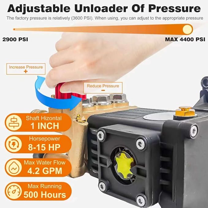 4400 PSI Pressure Washer Pump, 1" Shaft, Industrial Triplex Pump | 2900-4400 PSI Maximum Cleaning Power • Built for Contractors