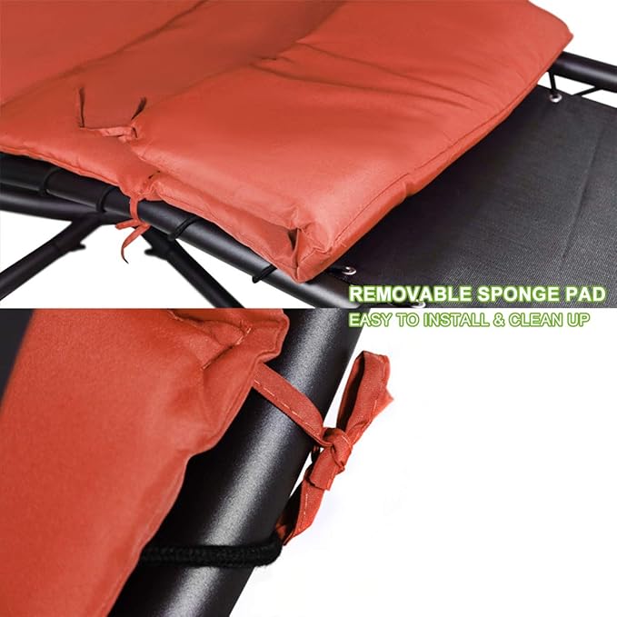 Patio Hanging Chaise Outdoor Lounger Padded Cushion Swing Hammock Chair w/Sun Shade Canopy Umbrella Stand [Orange]