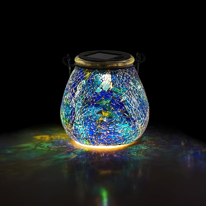 Stargarden Mosaic Solar Lantern ,Outdoor Hanging Waterproof Mosaic Light Solar Table Lamp for Garden ,Patio,Yard Decor (Blue )