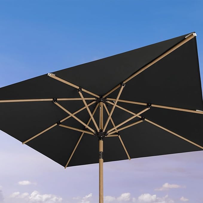 PURPLE LEAF 6.5' x 6.5' Square Patio Umbrella Outdoor Table Umbrella Aluminum Market Umbrella with Push Button Tilt & 8 Sturdy Ribs and Crank Outdoor Umbrellas for Garden Deck Patio, Black