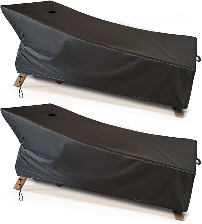 SIHAIAN Patio Lounge Chair Cover Waterproof Outdoor Chaise Lounge Covers UV Resistant Special Fixed Design 86Lx32Wx35H Black 2Pack Patio Furniture Covers