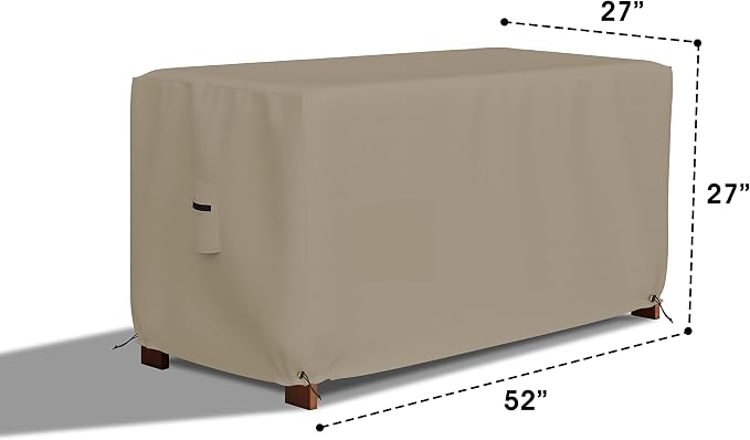 Covers & All Patio Deck Box Cover - Heavy Duty 12 Oz Waterproof Outdoor Yard Cushion Storage Box Protection 100% Weather Resistant with Air Pockets and Drawstring. (52" W X 27" D X 27" H, Beige)