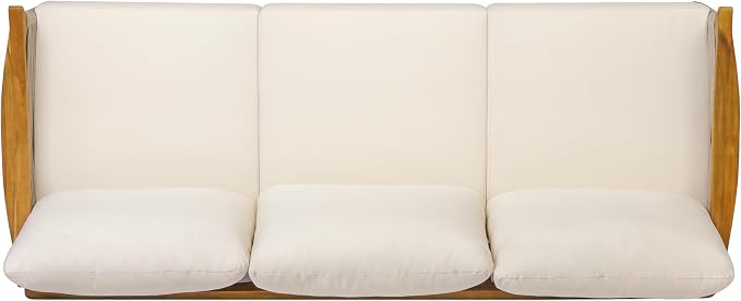 Merax 5-Piece Acacia Wood Patio Set with Rope Seats & Cushions | Teak-Finish Acacia Frame, Beige Woven Rope, Deep Seating Cushions And Coffee Table For Porch, Garden Or Backyard