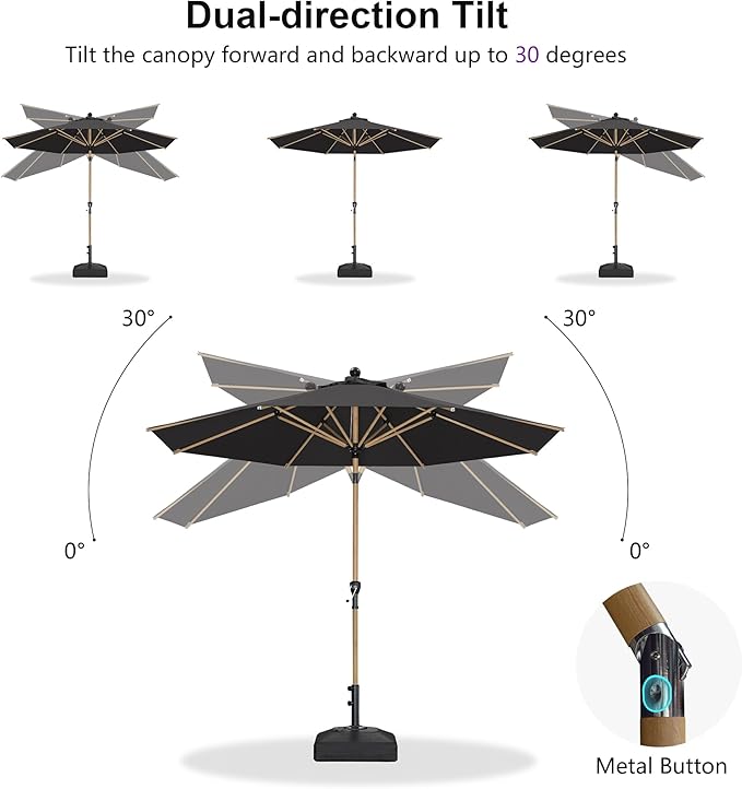 PURPLE LEAF 11 Feet Patio Umbrella with Base Market Umbrella Round Outdoor Umbrella with Push Button Tilt & Crank and 8 Ribs Aluminum Table Umbrella for Pool Backyard Beach, Black