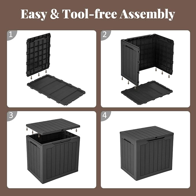Tangkula 30 Gallon Outdoor Storage Box, Resin Outdoor Storage Bench with Lockable Lid, Waterproof Deck Box for Garden Tools, Pool Accessories, Cushions