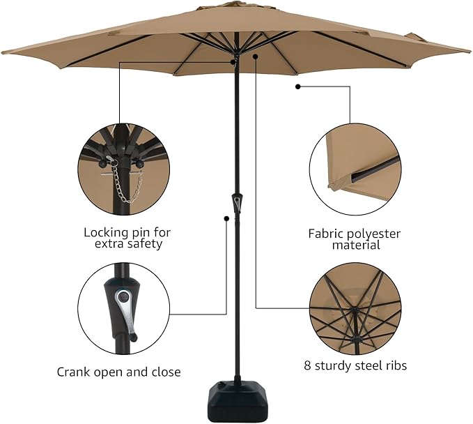 COBANA Patio Umbrella with Base Included, Outdoor Market Table Umbrella with Umbrella Stand Weights