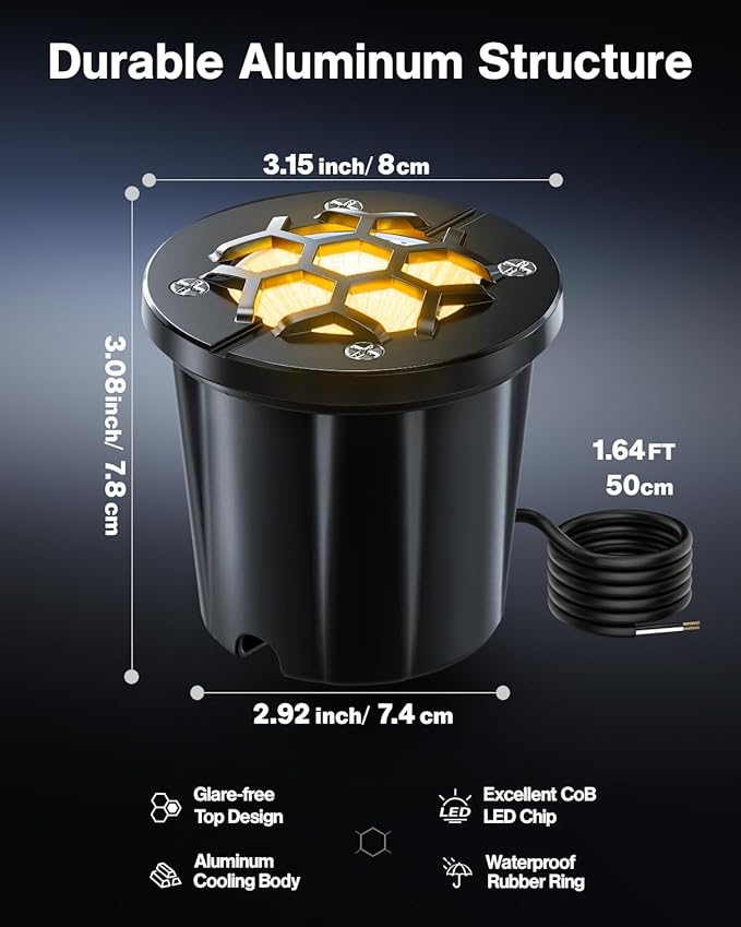 HIBOITEC Low Voltage Landscape Lights 12W, LED Outdoor In-Ground Lights 1200LM Ultra Bright Waterproof IP67 Pathway Lights, 12-24V AC/DC Landscape Lighting for Yard Garden Tree Uplighting, 6 Pack