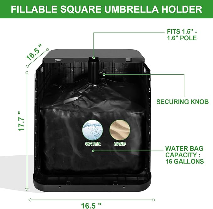 Umbrella Side Table with 1.5-1.6" Umbrella Hole, 132lbs Heavy Duty Fillable Umbrella Base Stand Table, 2-in-1 Modern Outdoor Patio Side Table for Yard Porch Poolside Deck Balcony Backyard Lawn